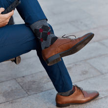 Load image into Gallery viewer, Australian made Argyle Fine Knit Merino Wool Socks - Stylish and long-lasting our diamond patterned argyle dress socks are perfectly paired with business or dress shoes
