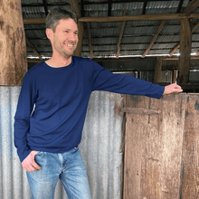 Load image into Gallery viewer, Australian made pure merino Grazier navy long sleeve tee
