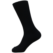 Load image into Gallery viewer, Australian made Black Narrawa Loose Top Australian merino ribbed socks
