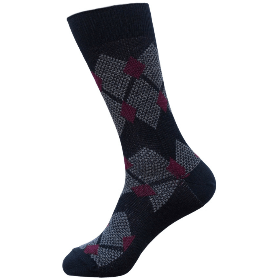 Australian made Black/Grey/Maroon Argyle Australian Merino Fine Knit Loose Top Socks